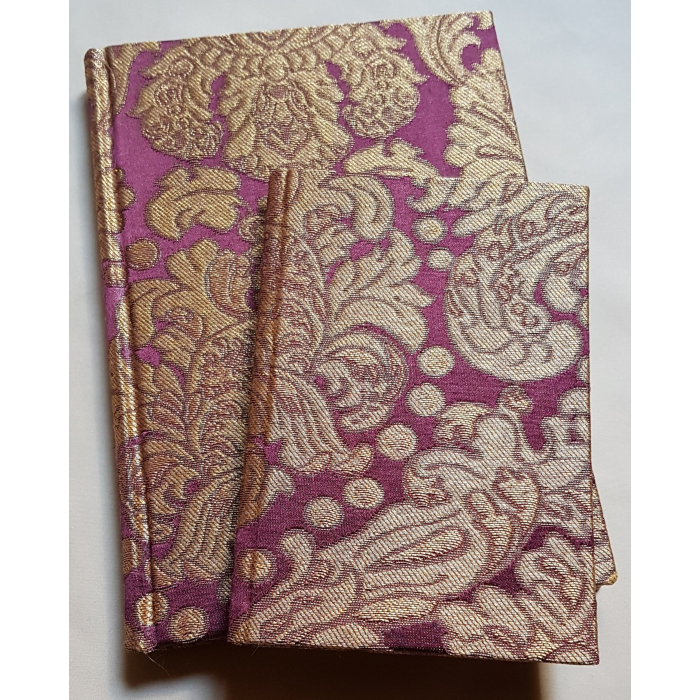 Rubelli Fabric Covered Journal Hardcover Notebook Silk Brocatelle Amethyst & Gold Tebaldo Pattern