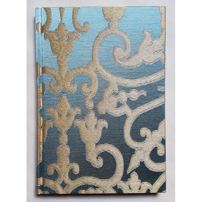 Carnet de Notes Couverture Tissu Jacquard de Soie Rubelli Serlio Bleu et Or