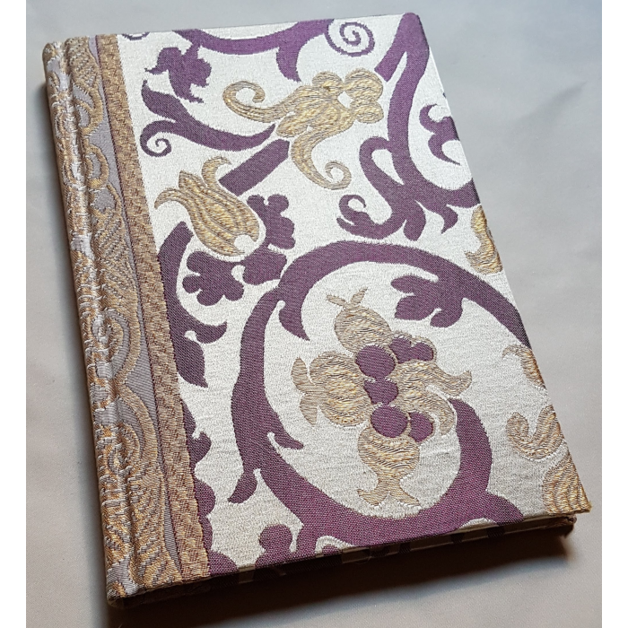 Rubelli Fabric Covered Journal Hardcover Notebook Silk Lampas Ivory & Gold Vignola Pattern