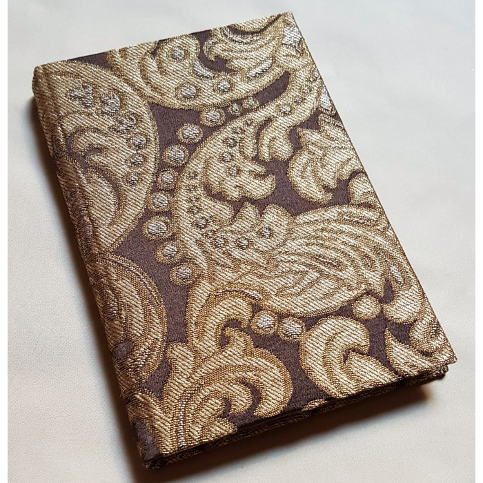Quaderno con Copertina Rivestita in Tessuto Broccatello di Seta Rubelli Tebaldo Marrone e Oro