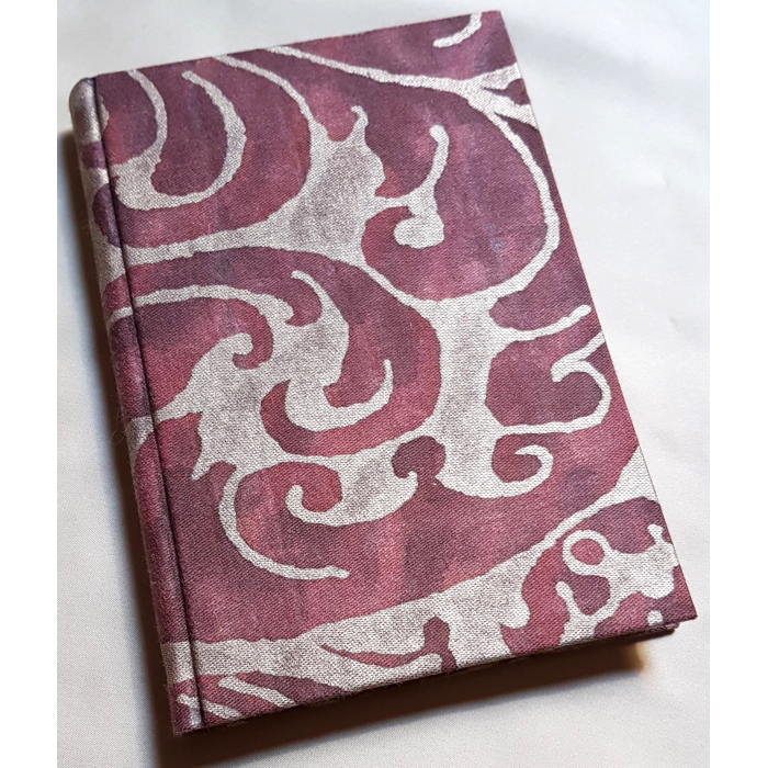 Fortuny Fabric Covered Journal Hardcover Notebook Deep Burgundy & Silvery Gold Caravaggio Pattern