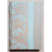 Fortuny Fabric Covered Journal Hardcover Notebook Aquamarine & Silvery Gold Richelieu Pattern