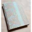 Fortuny Fabric Covered Journal Hardcover Notebook Aquamarine & Silvery Gold Richelieu Pattern