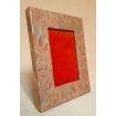 Fortuny Fabric Covered Tabletop Picture Photo Frame Burnt Apricot & Silvery Gold Barberini Pattern