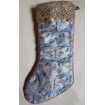 Chaussette de Noël Fait Main en Tissu Fortuny Richelieu Bleu et Or