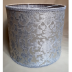 Drum Lamp Shade White and Silver Silk Jacquard Rubelli Fabric Les Indes Galantes Pattern