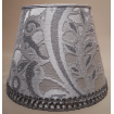 Clip On Lamp Shade in White & Silver Silk Lampas Rubelli Gianduja Pattern