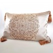 Decorative Pillow Case Silk Lampas Rubelli Fabric Ivory Sherazade Pattern with Gold Tassel at Corners