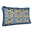 Luigi Bevilacqua Silk Heddle Velvet Indigo Blue Pillow Case with Brush Fringe Rinascimento Pattern