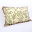 Tassel Trim Lumbar Pillow Cover Fortuny Fabric Celadon Green & Beige Carnavalet Pattern