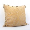 Tassel Trim Pillow Cover Fortuny Fabric Antique Yellow Monotones Uccelli Pattern