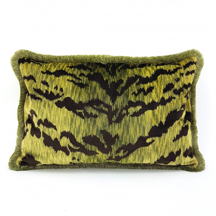 Brush Fringe Pillow Case Luigi Bevilacqua Green Shiné Velvet Tigre Pattern