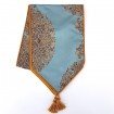Luxury Table Runner with Pointed Ends And Tassels Silk Lampas Rubelli Fabric Sky Blue Sherazade Pattern