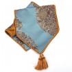 Luxury Table Runner with Pointed Ends And Tassels Silk Lampas Rubelli Fabric Sky Blue Sherazade Pattern