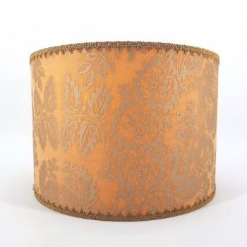 Drum Lamp Shade In Fortuny Fabric, Brown Lamp Shade With Gold Lining Fabric