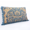 Tassel Trim Lumbar Pillow Cover Fortuny Fabric Demedici Blue & Silvery Gold Texture