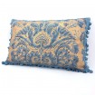 Tassel Trim Lumbar Pillow Cover Fortuny Fabric Demedici Blue & Silvery Gold Texture