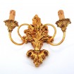 Carved Gilt Wood Wall Sconce with Fortuny Fabric Lampshades Blue and Silvery Gold Sevres Pattern