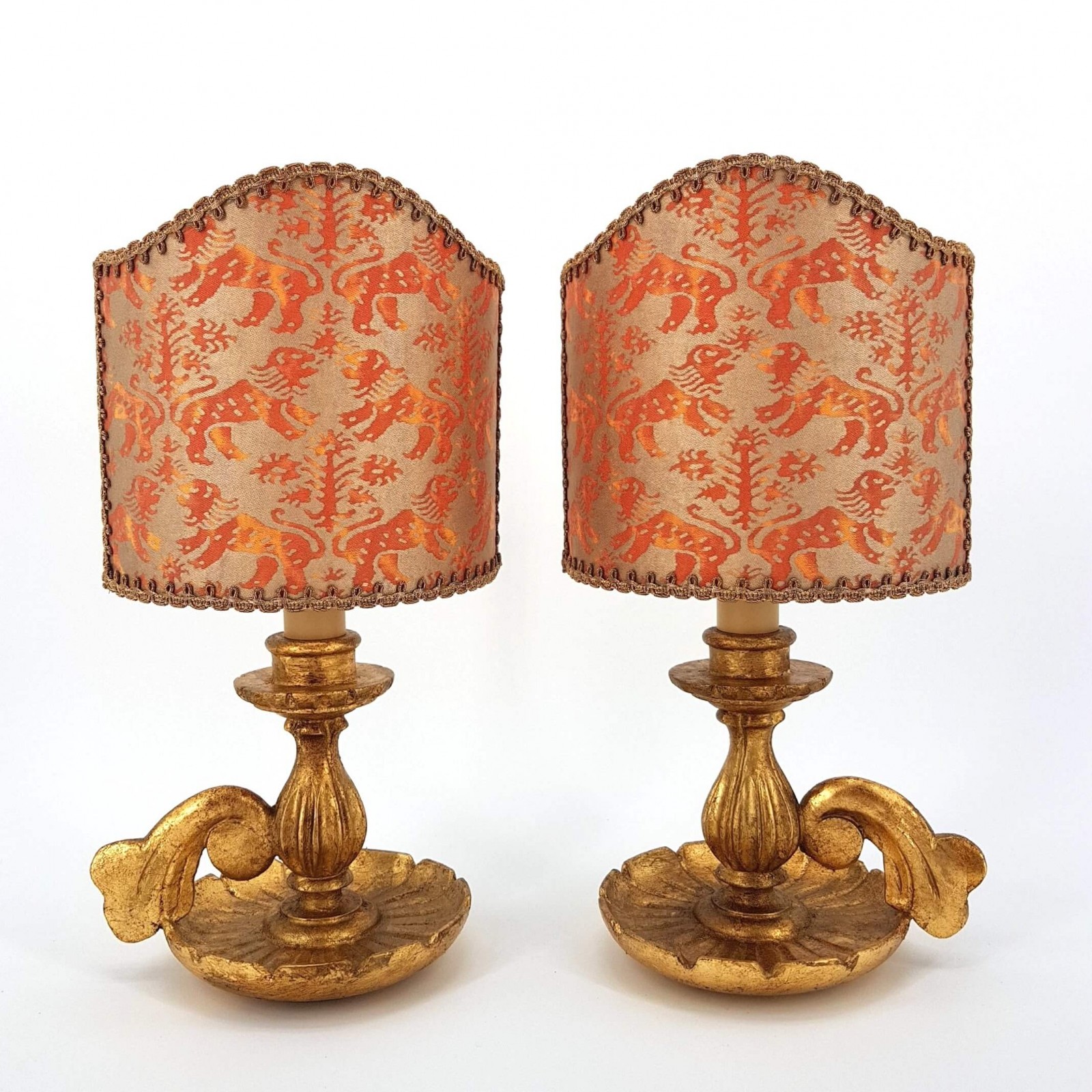 Pair Of Antique Italian Gilt Carved, Wooden Candlestick Table Lamps