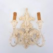 Carved Distressed Antique White Wood Wall Sconce with Fortuny Fabric Lampshades Lucrezia Pattern