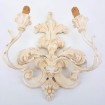Carved Distressed Antique White Wood Wall Sconce with Fortuny Fabric Lampshades Lucrezia Pattern