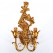 Carved Gilt Wood Wall Sconce with Bevilacqua Fabric Lampshades Red Giardino Pattern