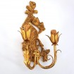 Carved Gilt Wood Wall Sconce with Bevilacqua Fabric Lampshades Red Giardino Pattern