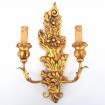 Carved Gilt Wood Wall Sconce with Rubelli Fabric Lampshades Blue Barry Lyndon Pattern