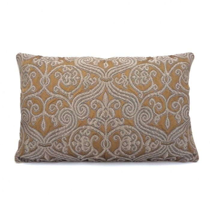 Throw Pillow Case Silk Jacquard Rubelli Fabric Brown & Silver Trebisonda Pattern