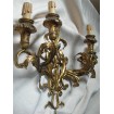 Pair of Italian Antique Gilded Tole 4 Arm Wall Sconces with Pleated Silk Clip On Shield Shades
