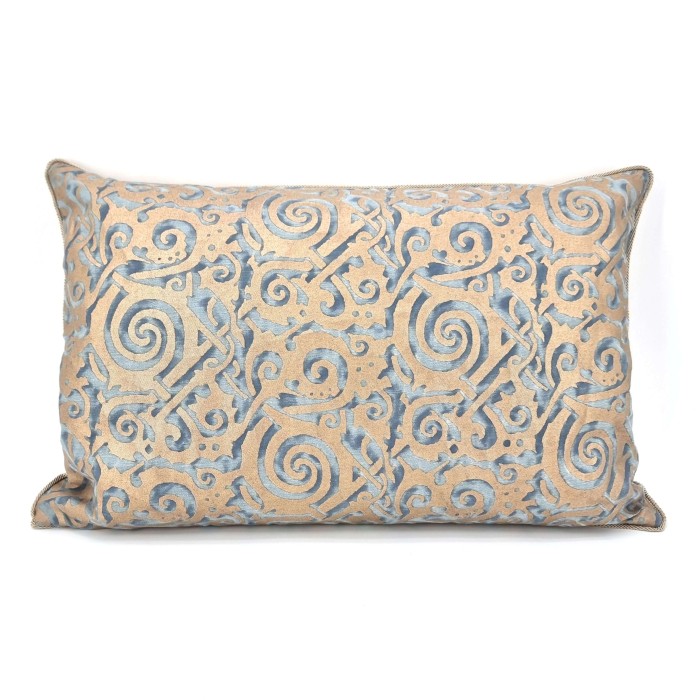 Fortuny Fabric Throw Pillow Cushion Cover Blue & Silvery Gold Maori Pattern