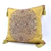 Decorative Pillow Case Silk Lampas Rubelli Fabric Seaweed Green Sherazade Pattern with Gold Tassel at Corners