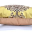 Decorative Pillow Case Silk Lampas Rubelli Fabric Seaweed Green Sherazade Pattern with Gold Tassel at Corners
