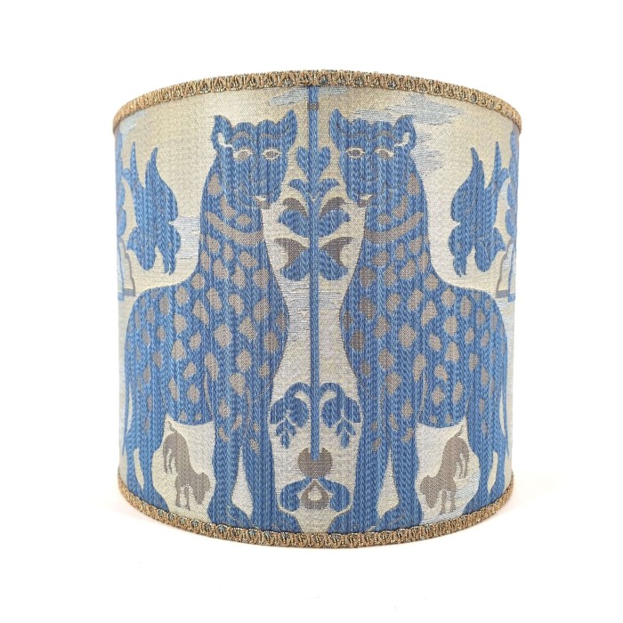 Drum Lampshade Sky Blue Silk Brocatelle Luigi Bevilacqua Fabric Fiere Pattern