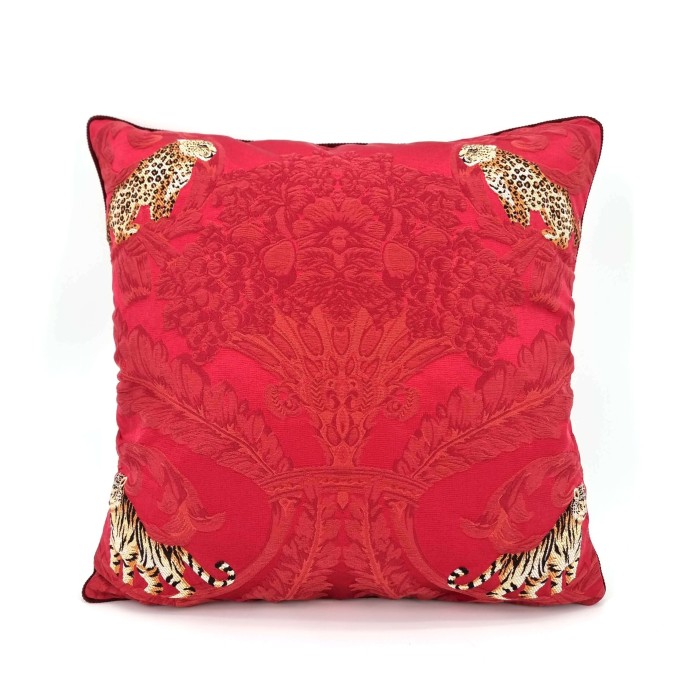 Rubelli Sandokan Red Silk Damask Fabric Pillow Cover