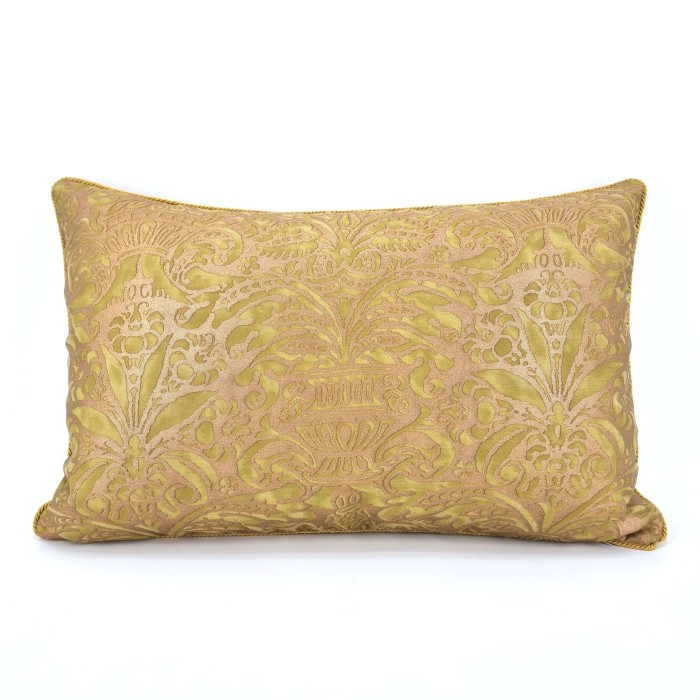 Throw Pillow Case in Fortuny Fabric Seafoam Green & Silvery Gold Campanelle Pattern