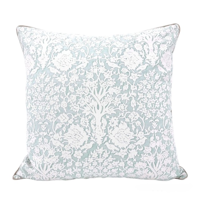 Throw Pillow Case Fortuny Fabric Aquamarine & White Alberelli Pattern