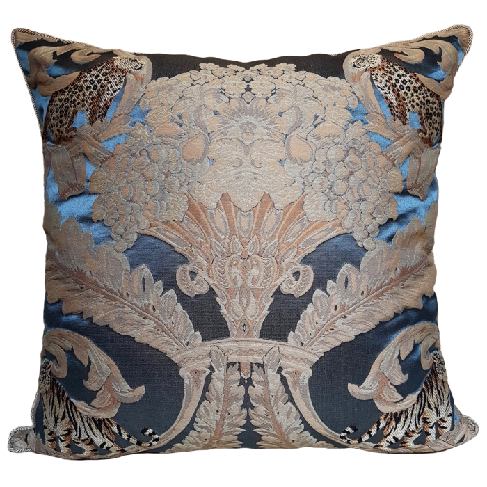 Rubelli Sandokan Blue Silk Damask Fabric Throw Pillow Cushion Cover