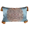 Decorative Pillow Case Silk Lampas Rubelli Fabric Light Blue Sherazade Pattern with Gold Tassel at Corners
