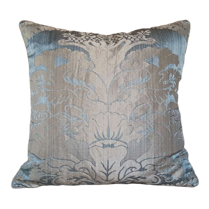 Pure Silk Pillow Case Crinkled Damask Rubelli Fabric Aqua Blue San Marco Pattern
