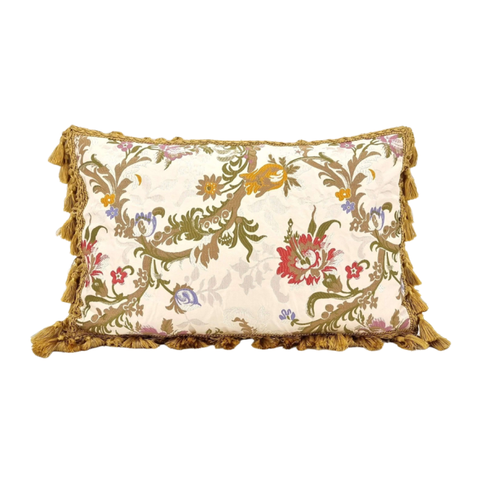 Luxury Pillow Case with Tassel Trim Silk Brocade Rubelli Fabric Dauphin Pattern