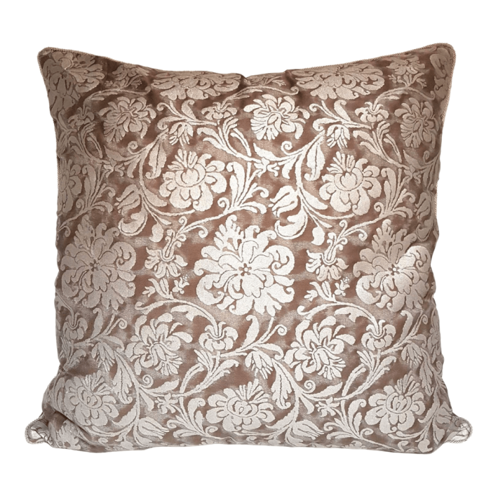 Decorative Pillow Case Fortuny Fabric Grey, Brown & Silvery Gold Cimarosa Pattern