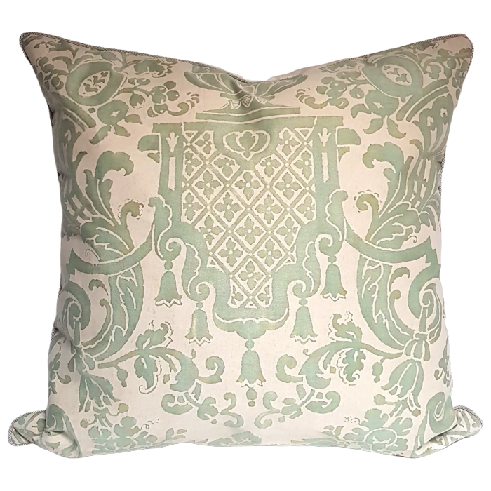 Throw Pillow Cushion Cover Fortuny Fabric Celadon Green & Beige Carnavalet Pattern