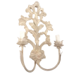 Carved Distressed Ecru White Wood Wall Sconce with Rubelli Brocade Lampshades Aquamarine Queen Anne Pattern