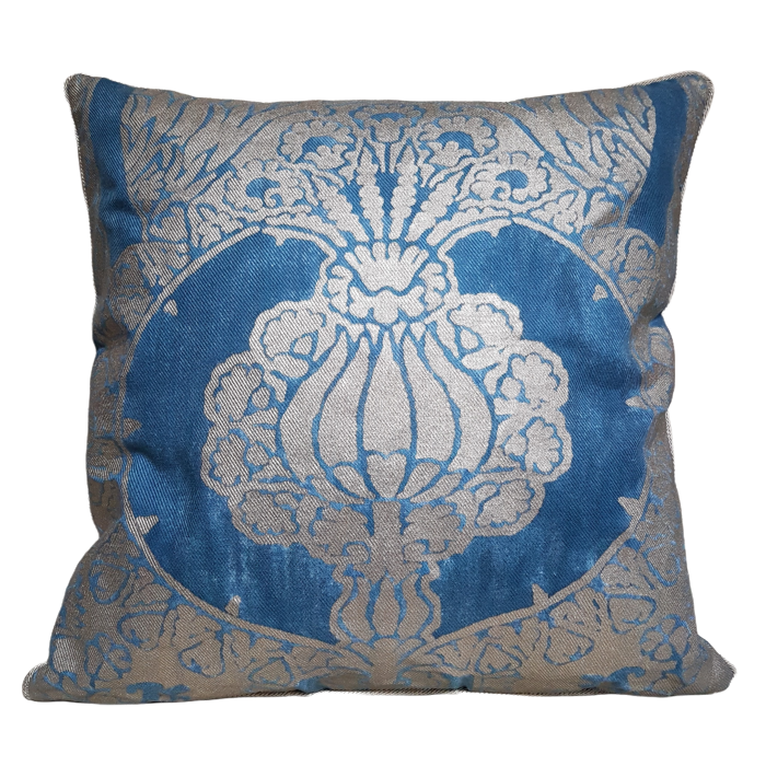 Throw Pillow Cushion Cover Fortuny Fabric Blue & Silvery Gold Nicolo Pattern
