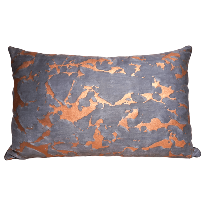 Lumbar Throw Pillow Cushion Cover Fortuny Fabric Black, Grey & Copper Marmo Pattern