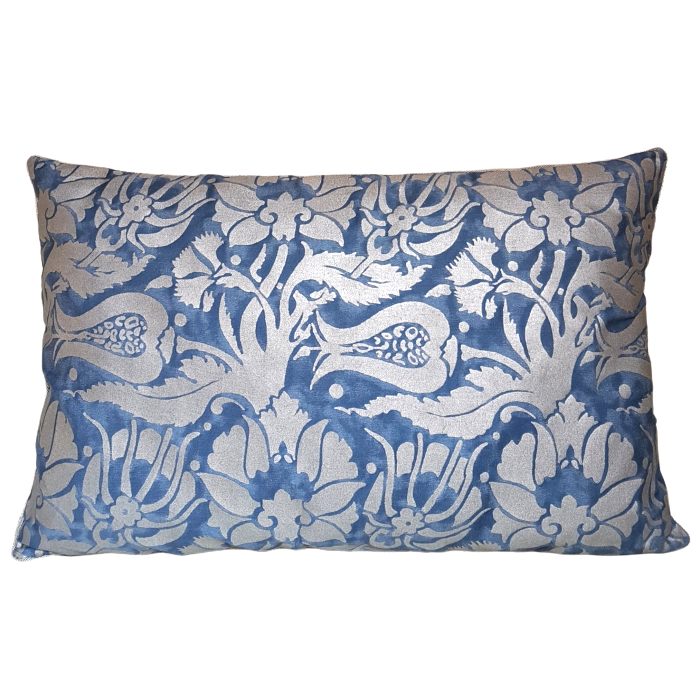 Throw Pillow Cushion Cover Fortuny Fabric Midnight Blue & Silver Melagrana Pattern
