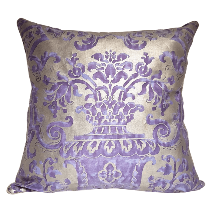 Throw Pillow Cushion Cover Fortuny Fabric Royal Purple and Silvery Gold Carnavalet Pattern