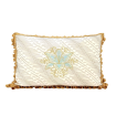 Embroidered Pillow Case with Tassel Trim Fortuny Fabric Ivory & Gold Onde Pattern