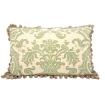 Tassel Trim Lumbar Pillow Cover Fortuny Fabric Celadon Green & Beige Carnavalet Pattern